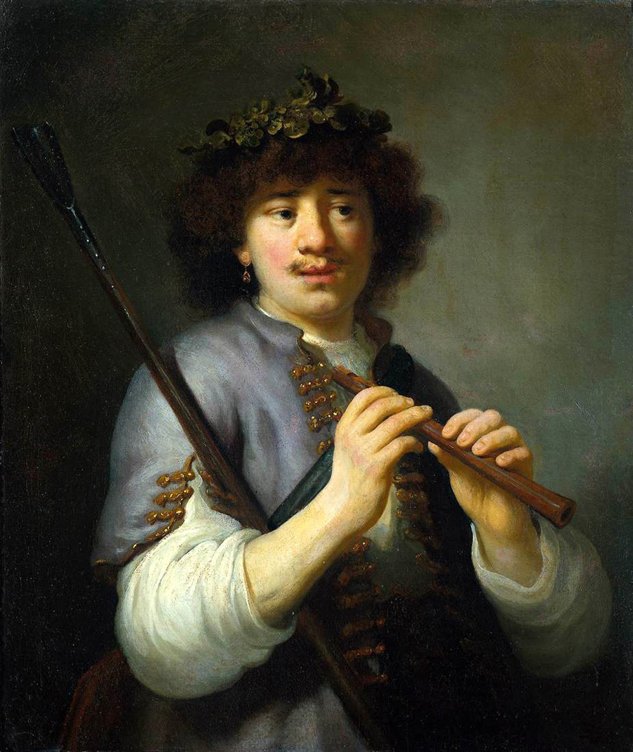 rembrandt as shepherd with staff and flute